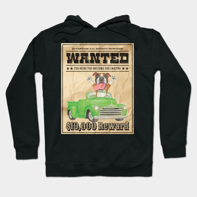 Cute Funny Boxer Dog Wanted Poster Hoodie by Danny Gordon Art